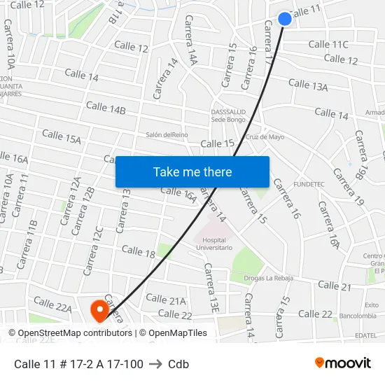 Calle 11 # 17-2 A 17-100 to Cdb map