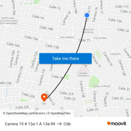 Carrera 15 # 13a-1 A 13a-99 to Cdb map