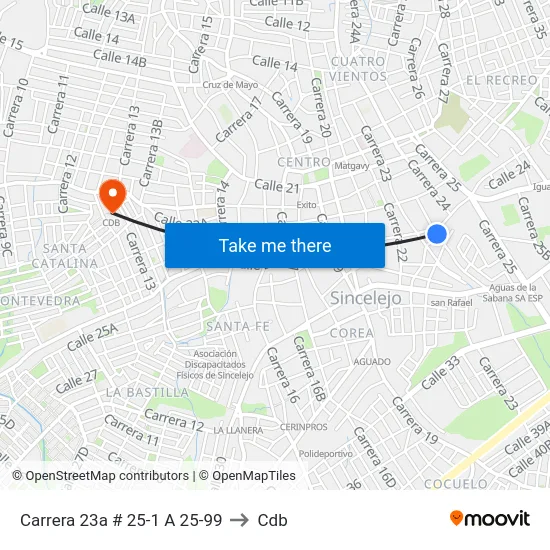 Carrera 23a # 25-1 A 25-99 to Cdb map