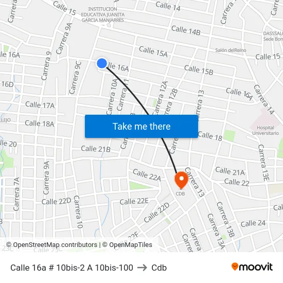 Calle 16a # 10bis-2 A 10bis-100 to Cdb map