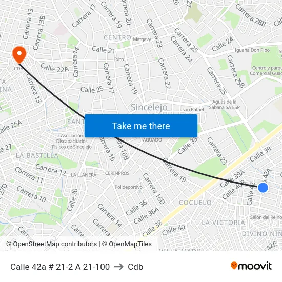 Calle 42a # 21-2 A 21-100 to Cdb map