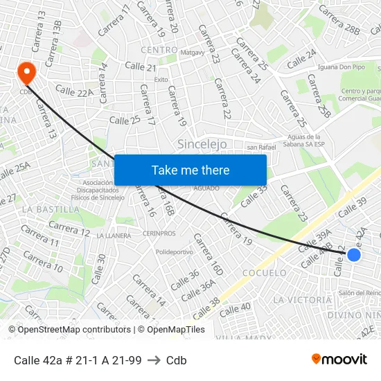 Calle 42a # 21-1 A 21-99 to Cdb map