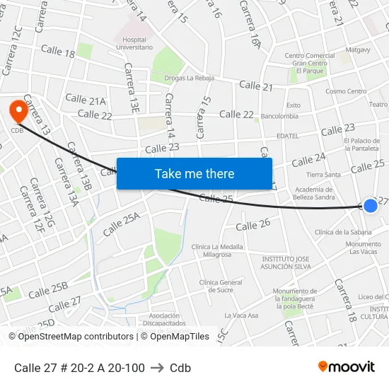 Calle 27 # 20-2 A 20-100 to Cdb map
