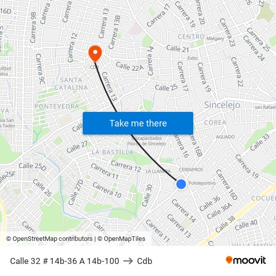 Calle 32 # 14b-36 A 14b-100 to Cdb map