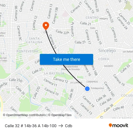 Calle 32 # 14b-36 A 14b-100 to Cdb map