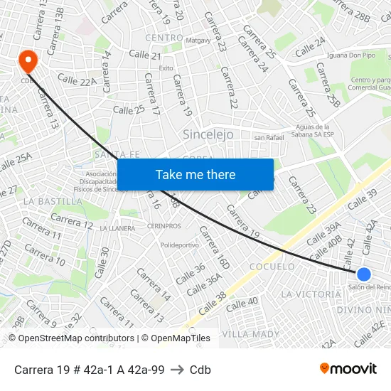 Carrera 19 # 42a-1 A 42a-99 to Cdb map