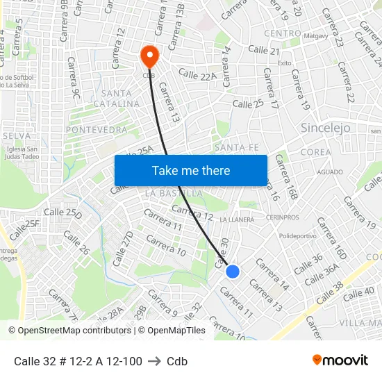 Calle 32 # 12-2 A 12-100 to Cdb map
