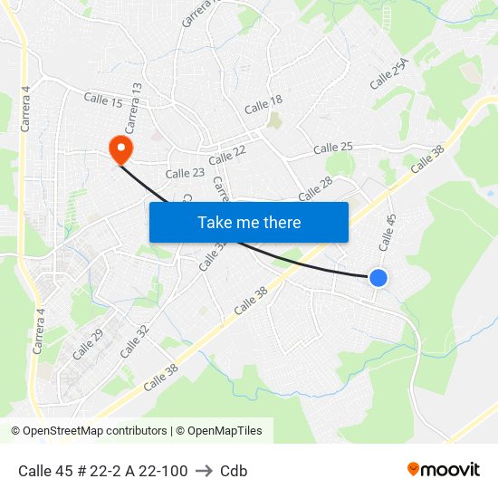 Calle 45 # 22-2 A 22-100 to Cdb map