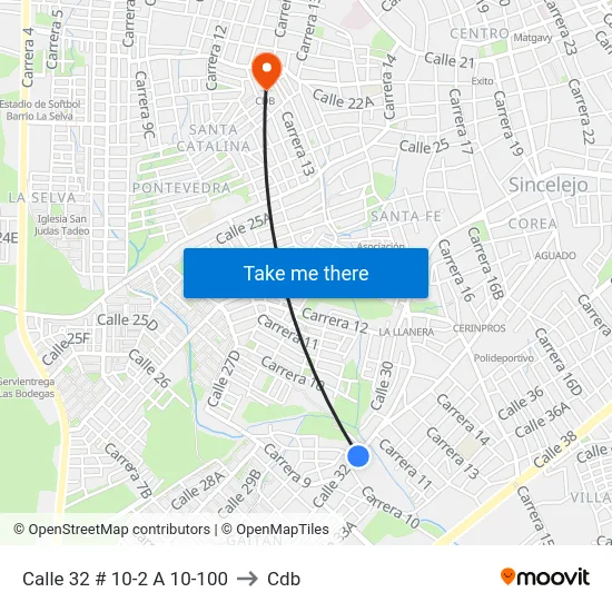 Calle 32 # 10-2 A 10-100 to Cdb map