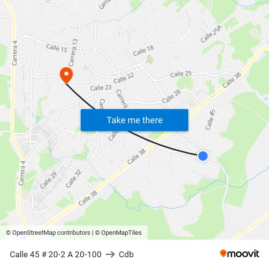 Calle 45 # 20-2 A 20-100 to Cdb map