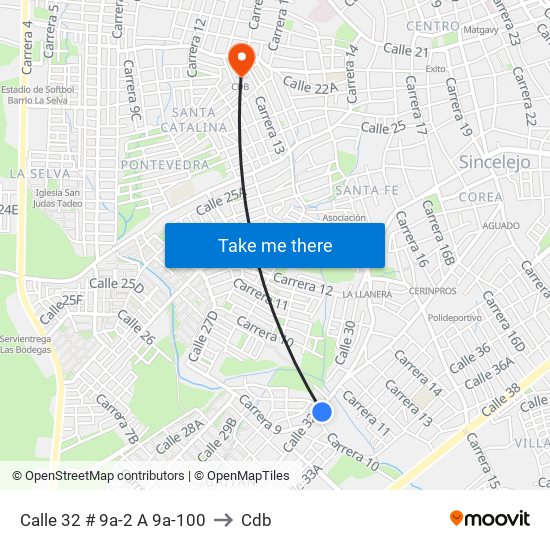 Calle 32 # 9a-2 A 9a-100 to Cdb map