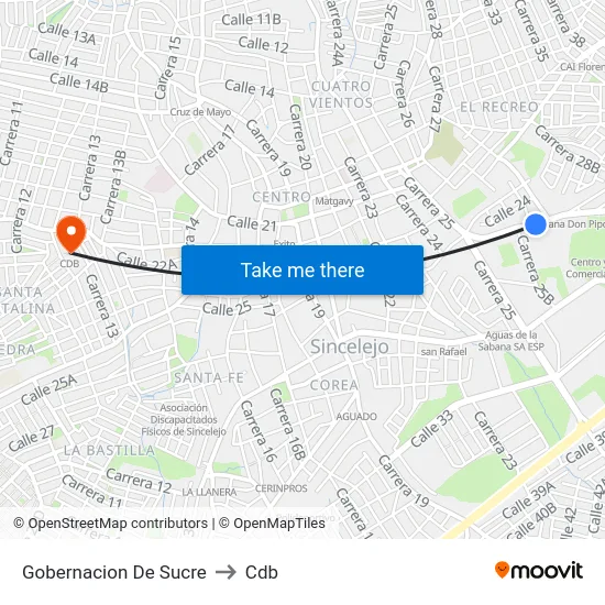 Gobernacion De Sucre to Cdb map
