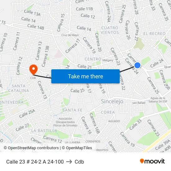 Calle 23 # 24-2 A 24-100 to Cdb map