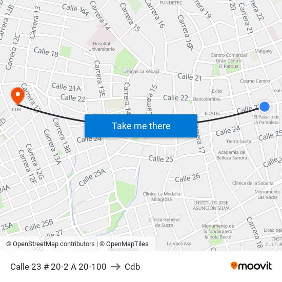 Calle 23 # 20-2 A 20-100 to Cdb map