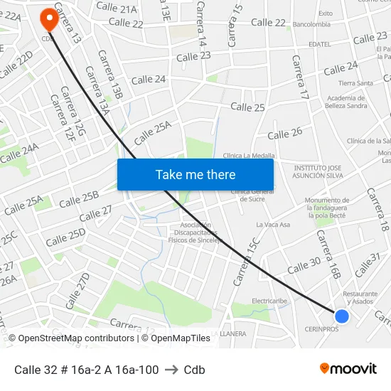 Calle 32 # 16a-2 A 16a-100 to Cdb map