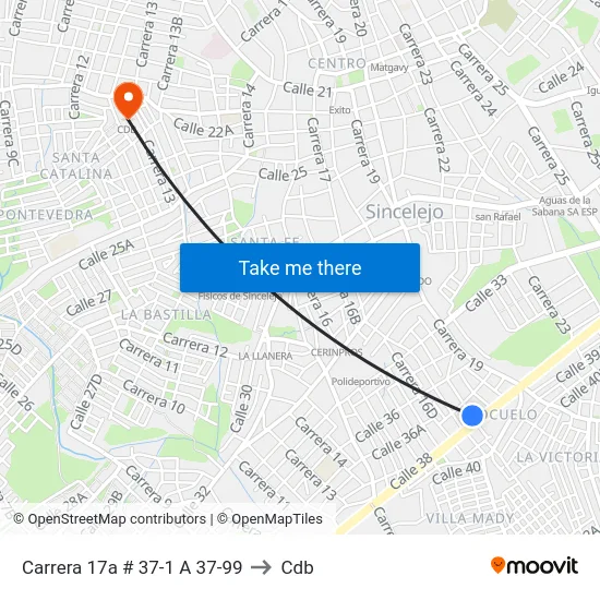 Carrera 17a # 37-1 A 37-99 to Cdb map