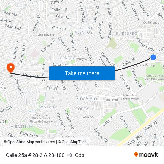 Calle 25a # 28-2 A 28-100 to Cdb map