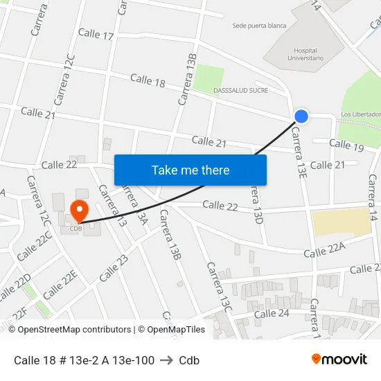 Calle 18 # 13e-2 A 13e-100 to Cdb map