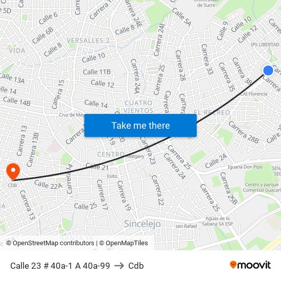 Calle 23 # 40a-1 A 40a-99 to Cdb map