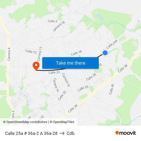 Calle 25a # 36a-2 A 36a-28 to Cdb map