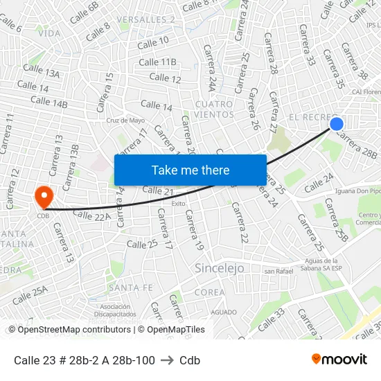 Calle 23 # 28b-2 A 28b-100 to Cdb map