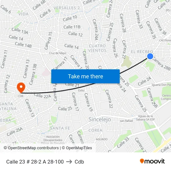 Calle 23 # 28-2 A 28-100 to Cdb map