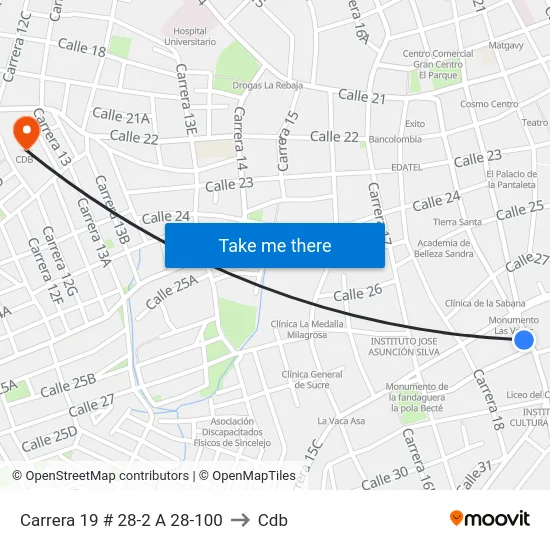 Carrera 19 # 28-2 A 28-100 to Cdb map