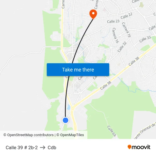 Calle 39 # 2b-2 to Cdb map