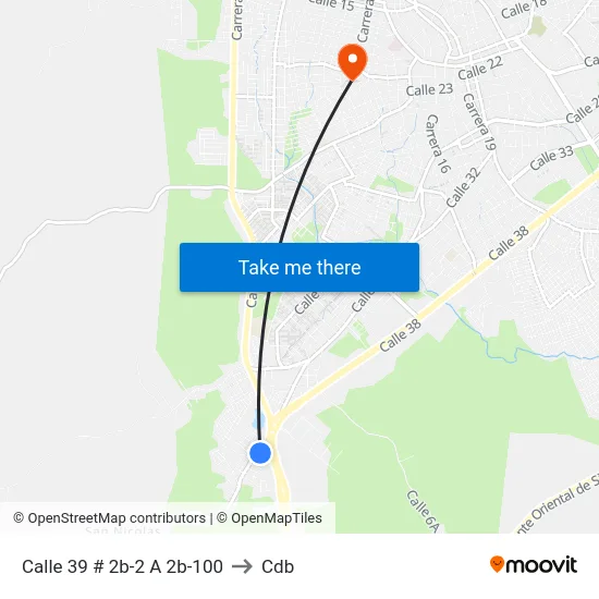 Calle 39 # 2b-2 A 2b-100 to Cdb map