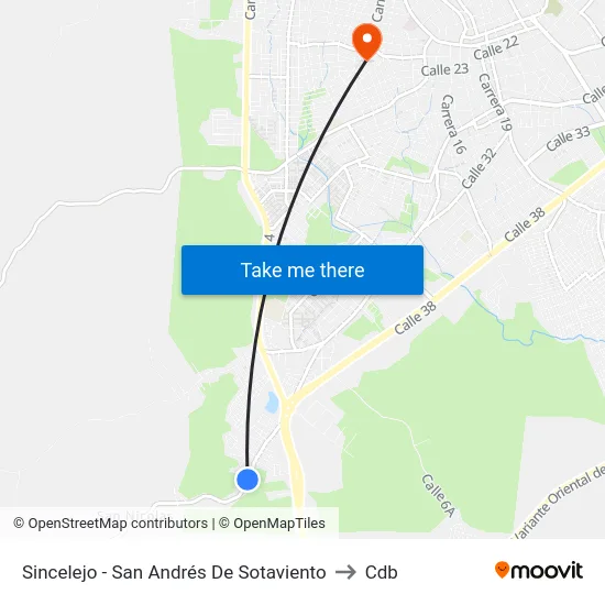 Sincelejo - San Andrés De Sotaviento to Cdb map