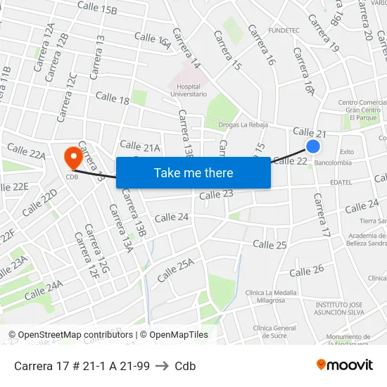 Carrera 17 # 21-1 A 21-99 to Cdb map