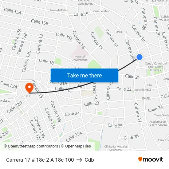 Carrera 17 # 18c-2 A 18c-100 to Cdb map