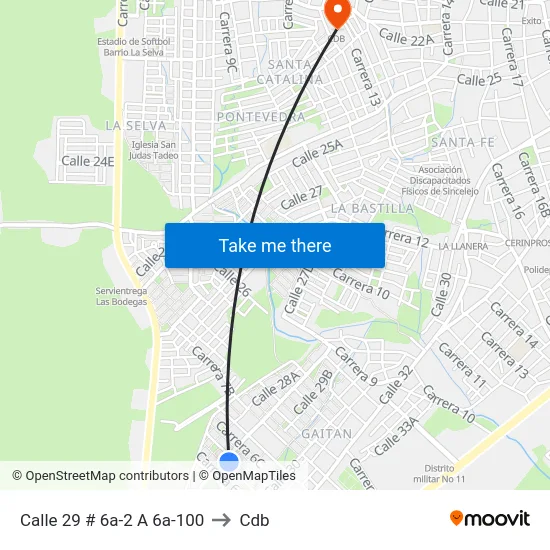 Calle 29 # 6a-2 A 6a-100 to Cdb map