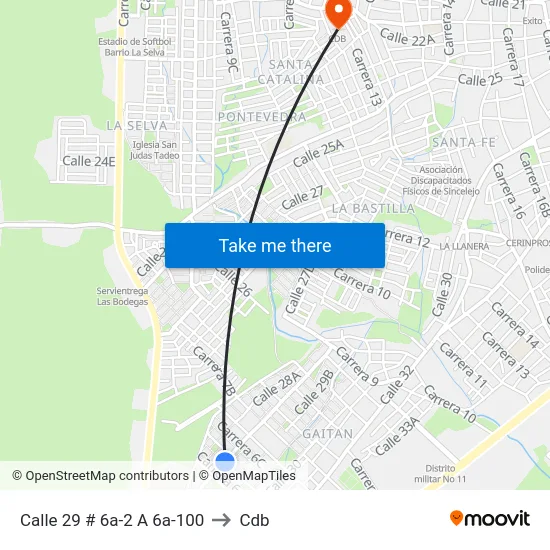 Calle 29 # 6a-2 A 6a-100 to Cdb map