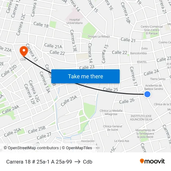 Carrera 18 # 25a-1 A 25a-99 to Cdb map