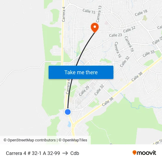 Carrera 4 # 32-1 A 32-99 to Cdb map
