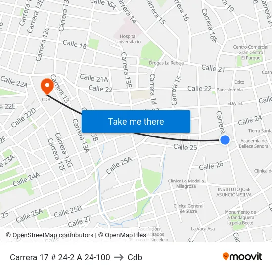 Carrera 17 # 24-2 A 24-100 to Cdb map