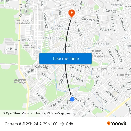 Carrera 8 # 29b-24 A 29b-100 to Cdb map