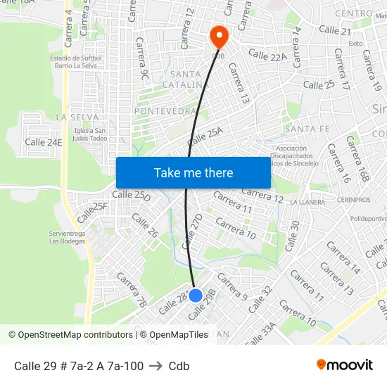 Calle 29 # 7a-2 A 7a-100 to Cdb map