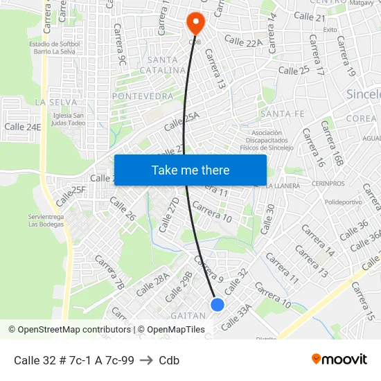 Calle 32 # 7c-1 A 7c-99 to Cdb map
