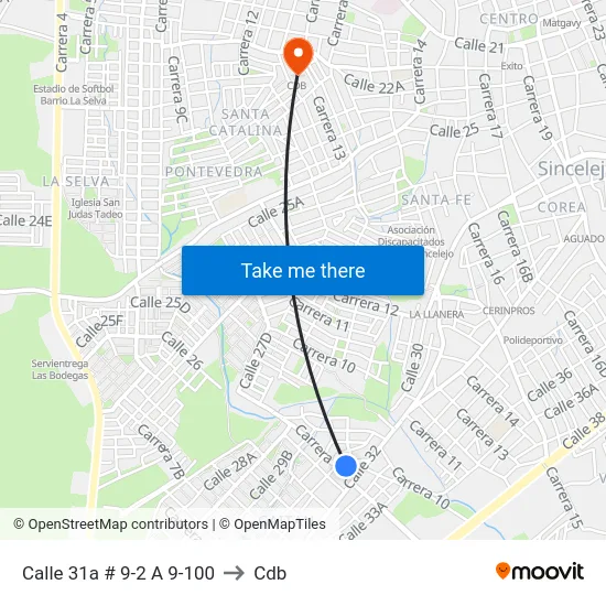 Calle 31a # 9-2 A 9-100 to Cdb map