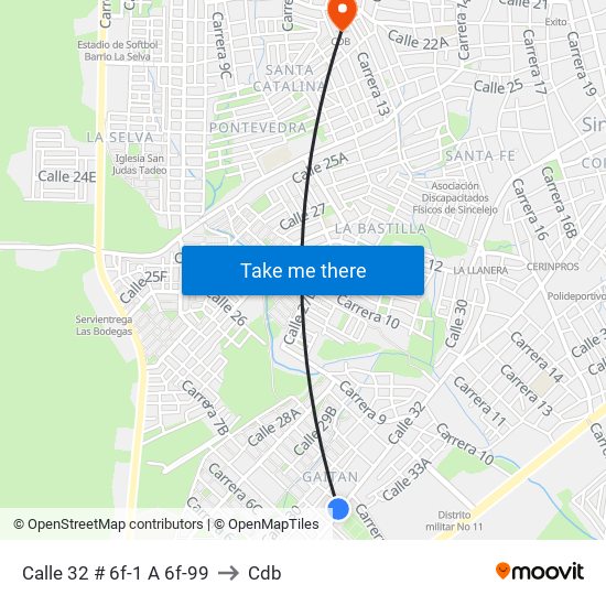 Calle 32 # 6f-1 A 6f-99 to Cdb map