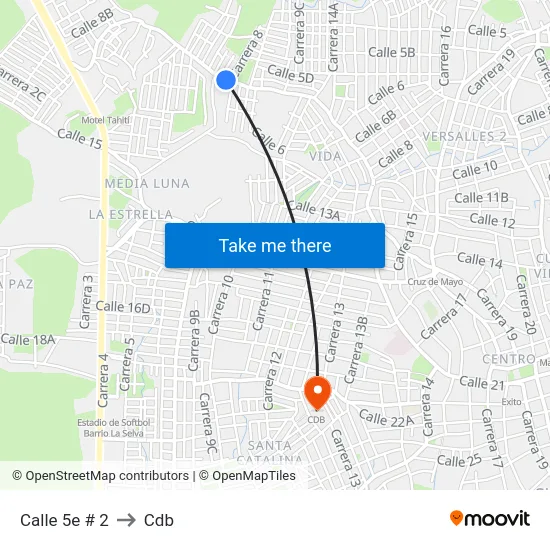 Calle 5e # 2 to Cdb map