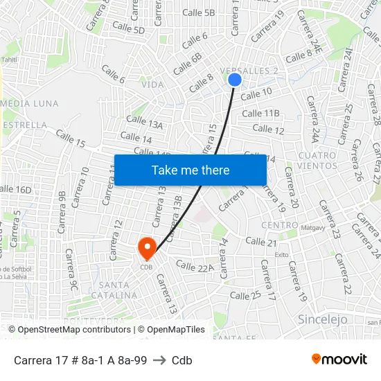 Carrera 17 # 8a-1 A 8a-99 to Cdb map