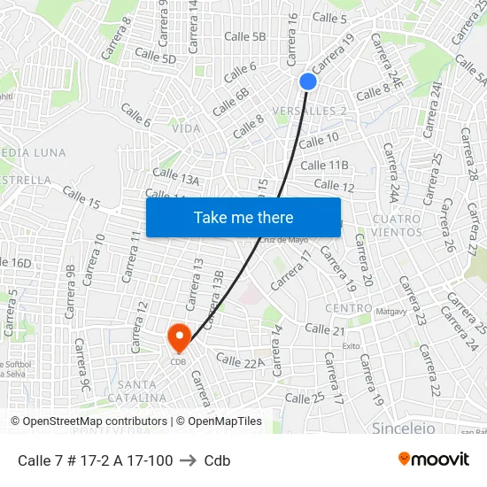 Calle 7 # 17-2 A 17-100 to Cdb map
