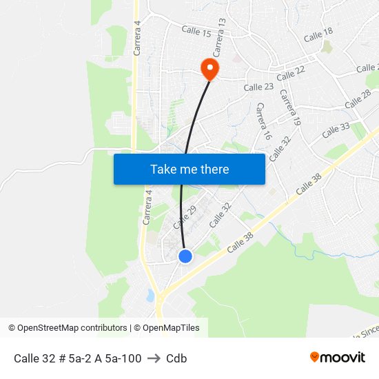 Calle 32 # 5a-2 A 5a-100 to Cdb map