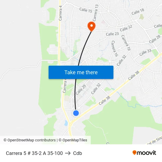 Carrera 5 # 35-2 A 35-100 to Cdb map
