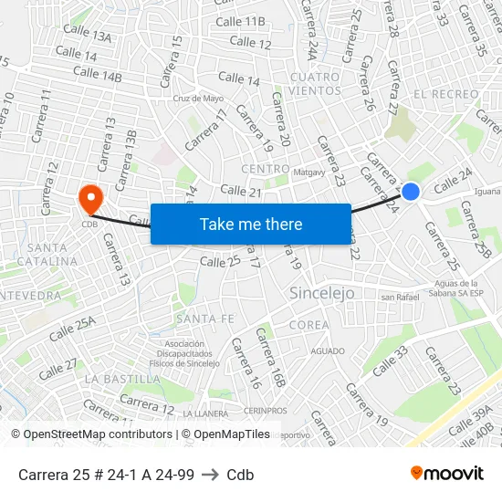Carrera 25 # 24-1 A 24-99 to Cdb map