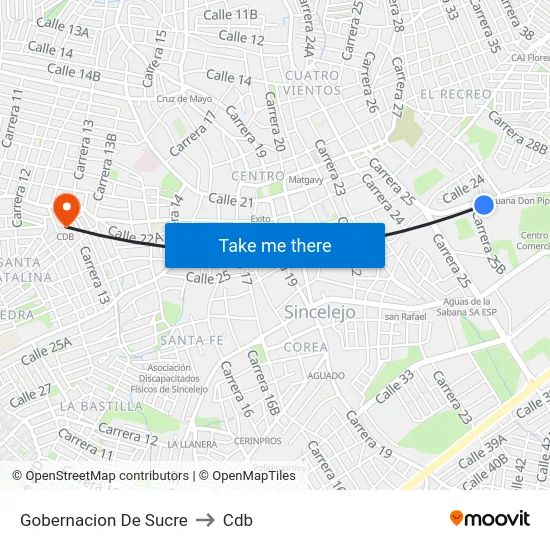 Gobernacion De Sucre to Cdb map