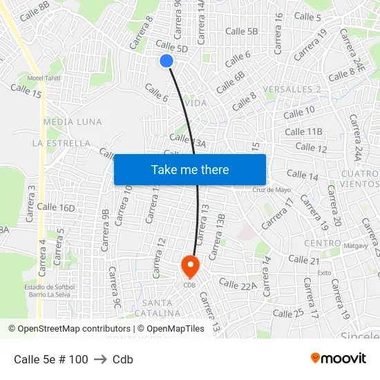 Calle 5e # 100 to Cdb map